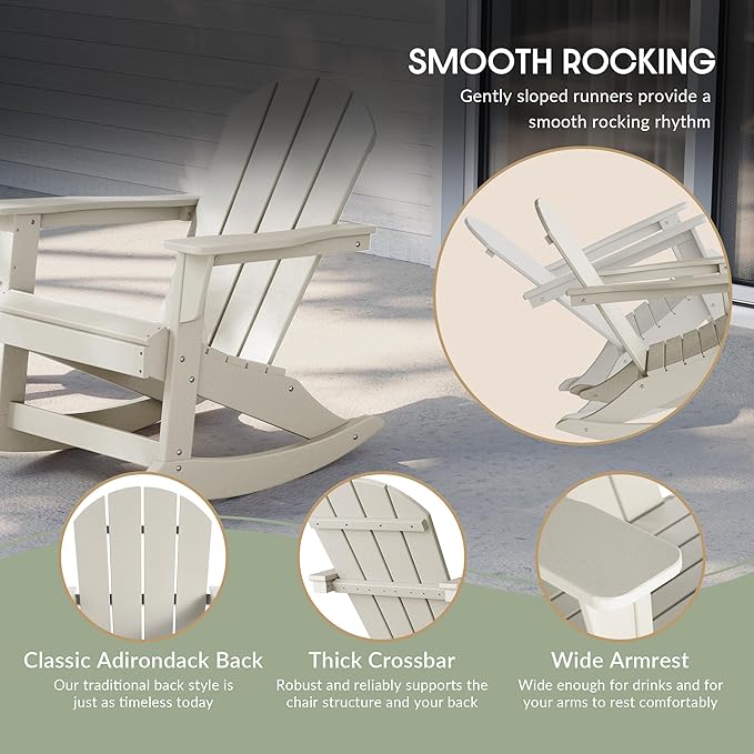 WestinTrends Malibu 2 Piece Set Outdoor/Patio Poly Adirondack Rocking Chairs (2 Seater), Sand
