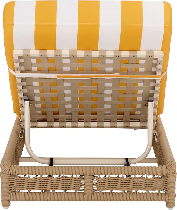 SAFAVIEH Outdoor Patio Furniture Collection – Callan Tan Rope & Yellow Stripe Cushion Lounger, Fully Assembled Outdoor Chaise, Modern Low-Profile Design (PAT7546Y)