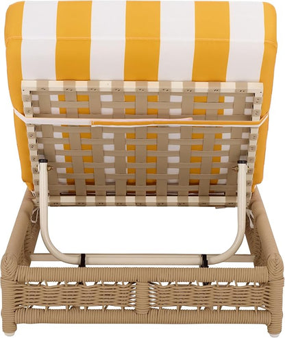 SAFAVIEH Outdoor Patio Furniture Collection – Callan Tan Rope & Yellow Stripe Cushion Lounger, Fully Assembled Outdoor Chaise, Modern Low-Profile Design (PAT7546Y)