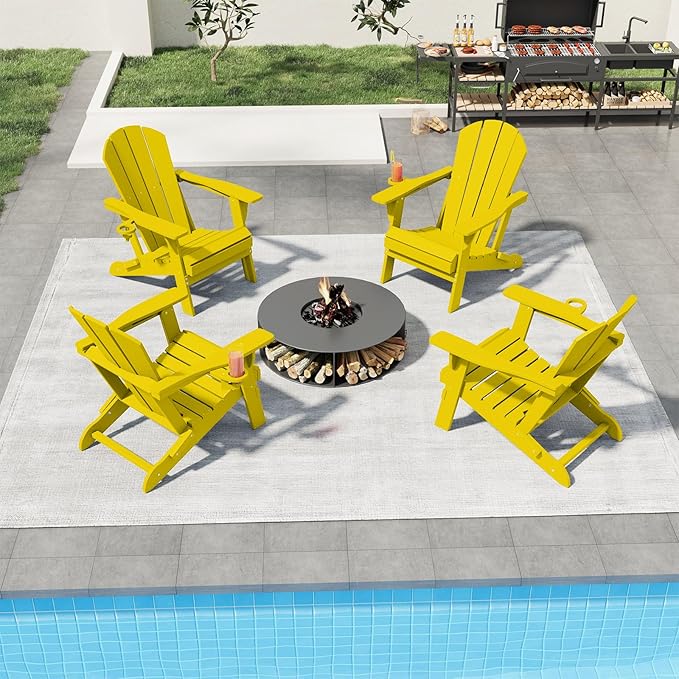 Folding Adirondack Chair with Cup Holders Set of 2, HDPE Plastic Outdoor Chairs, Weather Resistant - Photo 7