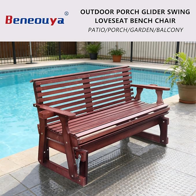 5FT Outdoor Glider with Cupholders, High Roll Back, 3-Seater Glider Chair - Photo 5