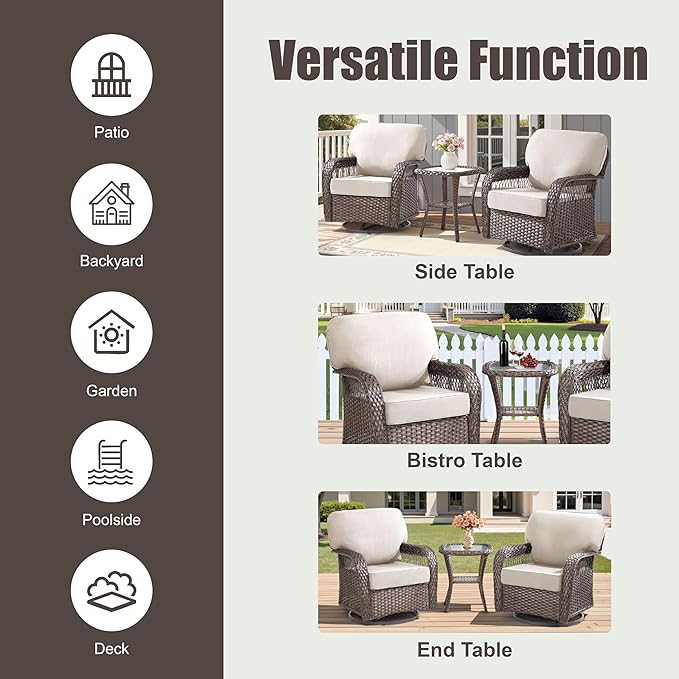 5 Pieces Patio Furniture Set, All Weather Wicker Swivel Rocker Patio Chairs with Ottomans Rattan Side Table - Photo 9