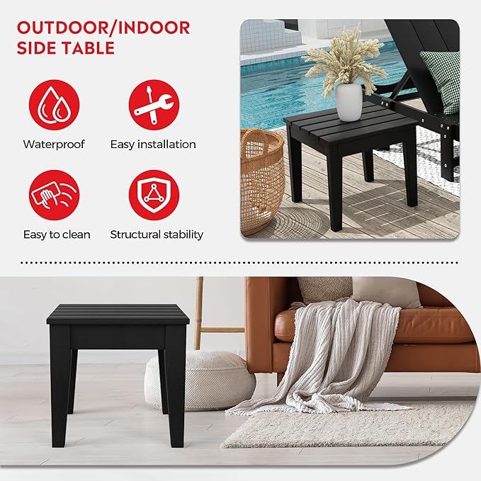 Costaelm Outdoor Patio Table and Chairs Set of 2, 2-Piece HDPE Garden Chair with Square Adirondack Side Table Set - Photo 7