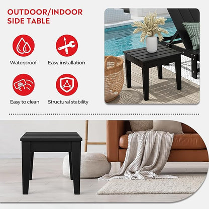 Costaelm Outdoor Patio Table and Chairs Set of 2, 2-Piece HDPE Garden Chair with Square Adirondack Side Table Set, Porch Chairs Coffee Table for Outside Porch Backyard, Black