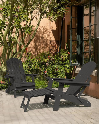 YEFU Adirondack Chair with Retractable Ottoman: Folding Adirondack Chairs Set of 2-5-Level Adjustable Backrest with Footrest - Fire Pit Chairs - Cup Holder - Outdoor Plastic Chair for Patio