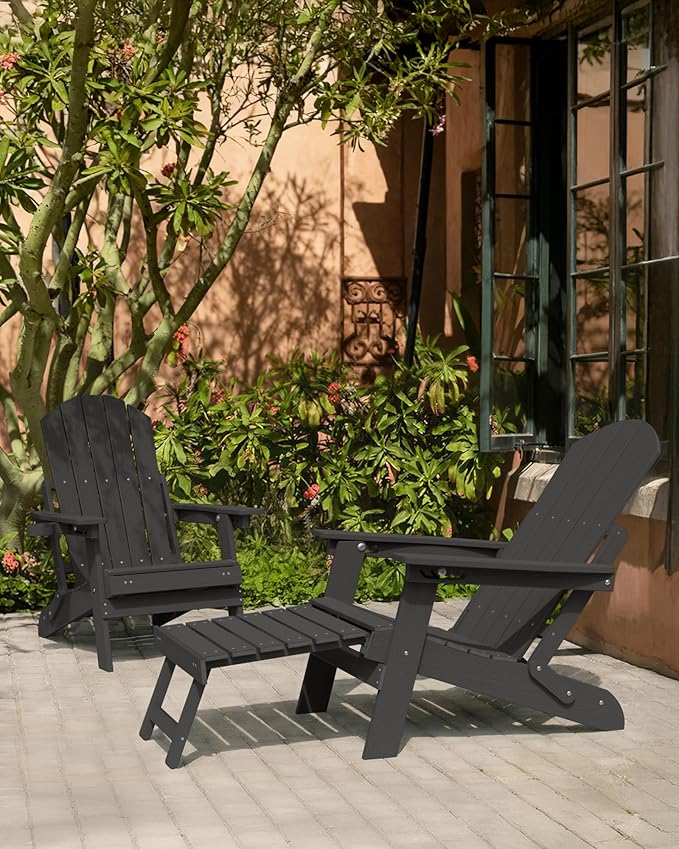 YEFU Adjustable Adirondack Chair with Retractable Ottoman Set of 6,Folding Adirondack Chair with Cup-Holder, Outdoor Chairs with Footrest,Weather Resistant Fire Pit Chairs,for Patio Lawn