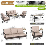 Sophia & William Patio Furniture Set, Outdoor Metal Conversation Set 5 Seats with 3-Seater Sofa, 2 Swivel Chairs - Photo 7