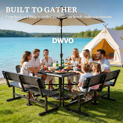 DWVO Heavy Duty Park Bench for Outside 6ft Metal with Backrest Weatherproof Coated Steel Commercial Grade Furniture Set Industrial Mesh Design for Garden Patio Public Areas