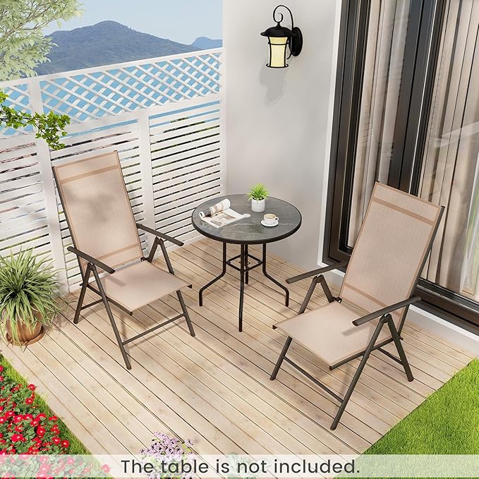Giantex Set of 4 Folding Patio Chairs, High Back Outdoor Chairs with 7-Level Adjustable High Backrest, Portable Reclining Chairs for Lawn Porch Garden Poolside Camping, No Assembly, Brown