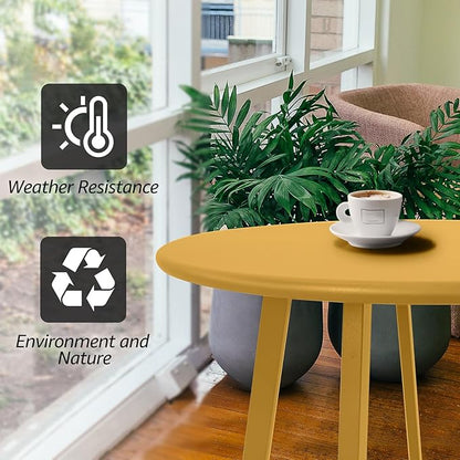 Outdoor Side Table - Weather Resistant Patio Small Round Metal Steel Side Table, Waterproof End Table for Garden, Balcony, Yard - Yellow