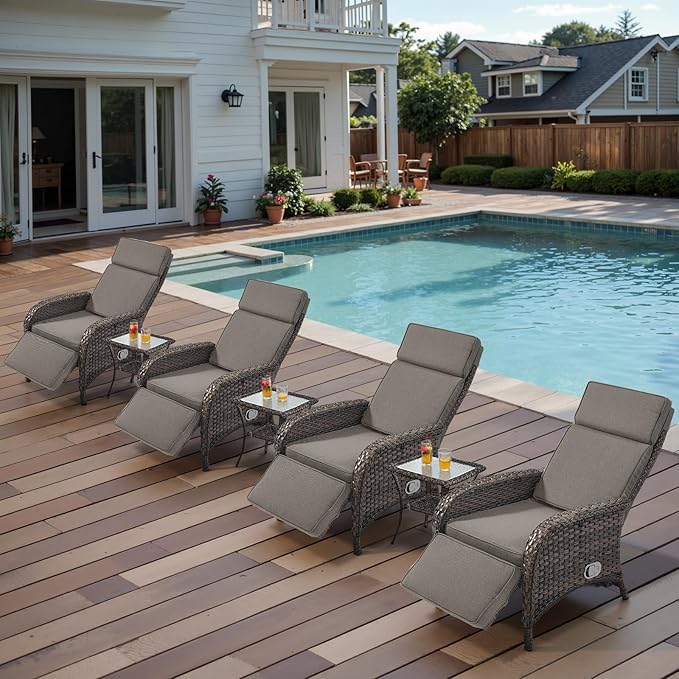 Belord 7 Piece Wicker Patio Furniture Set - 4 Adjustable Outdoor Recliner Chairs with 3 Side Table Patio Conversation - Photo 4