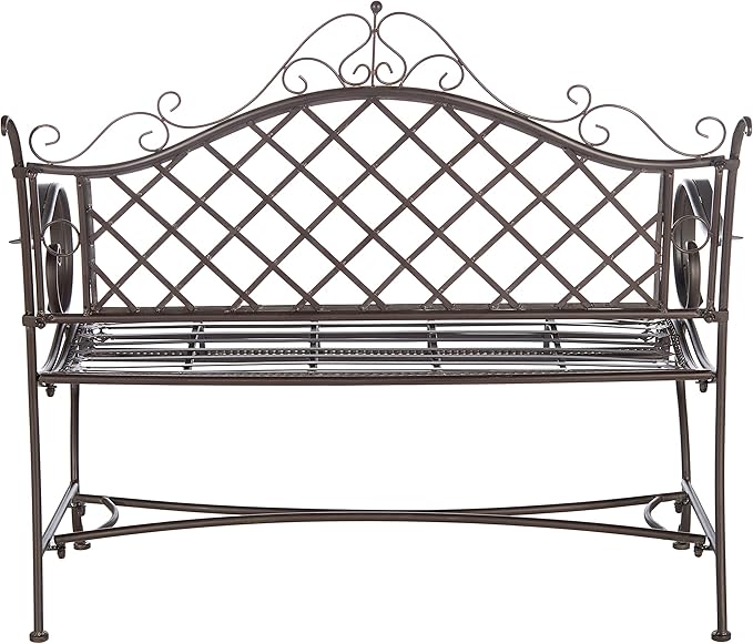 Safavieh PAT5017B Outdoor Collection Abner Rustic Brown Wrought Iron 46-inch Garden Bench