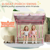Qaba Kids Patio Swing, 2-Seater Outdoor Porch Swing Chair with Adjustable Canopy, Safety Belt - Photo 4