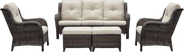 Rilyson Outdoor Furniture Set, 5-Piece Patio Rattan Wicker Sectional Sofa Set with 3-Seat Couch, 2 Armchairs - Photo 1