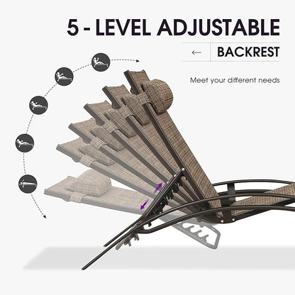 PURPLE LEAF Outdoor Oversized Chaise Lounge Chair Set of 3 Patio Pool Lounger Bronze Aluminum Chairs with Side Table Adjustable Tanning Recliner for Outside Backyard Yard Deck Balcony Beach Brown