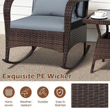 ORALNER 3 Pieces Patio Furniture Set, Outdoor Wicker Rocking Chairs with Cushions, Pillows, Glass Coffee Table - Photo 6