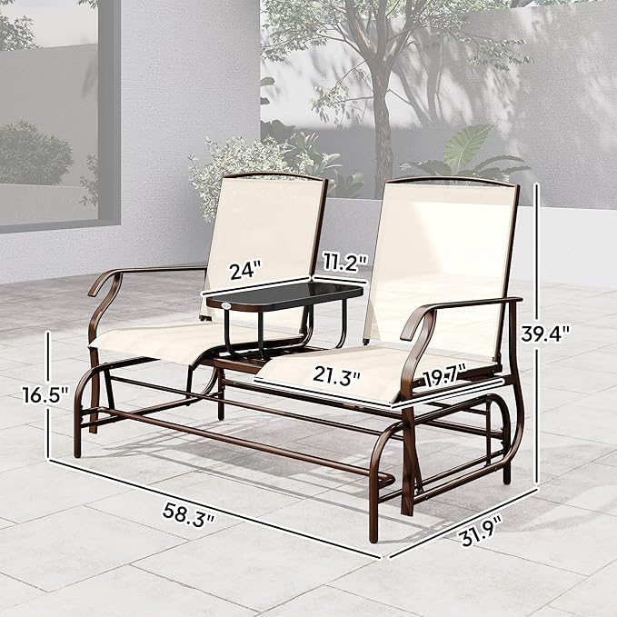 Outsunny Outdoor Glider Bench with Center Table - Photo 7