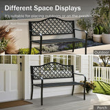 PHI VILLA 50" Outdoor Garden Patio Metal Bench for Outdoors with Plastic Backrest Armrests Sturdy Steel Frame, Black - Photo 6
