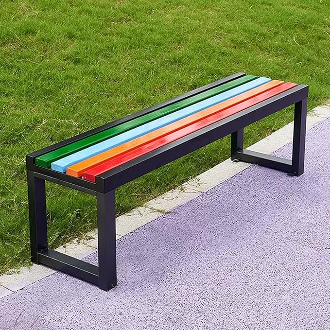 Outdoor Metal Garden Bench Seat, Park Benches with Anti-Rust Aluminum Steel Metal Frame, Slatted Seat, Patio Loveseat for Yard, Lawn, Porch, Choice of Colours(Color+black,A-47.2*15.7*17.7")