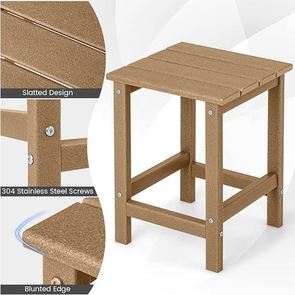 Tangkula Square Outdoor Side Table, Weather Resistant HDPE Adirondack Table, Outdoor Chairside End Tables for Lawn Garden Balcony, Easy Assembly, Patio Side Table, 14 x 14 x 18.5 Inch (2, Brown)