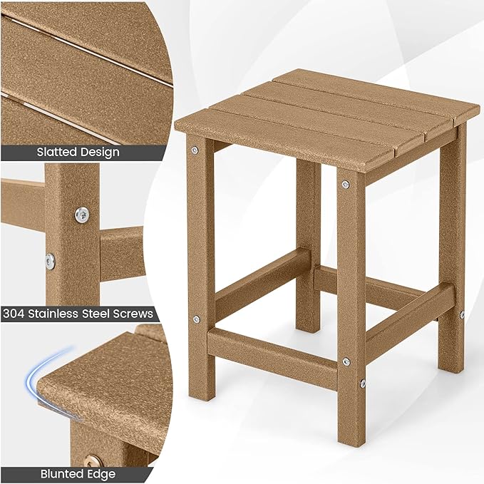 Tangkula Square Outdoor Side Table, Weather Resistant HDPE Adirondack Table, Outdoor Chairside End Tables for Lawn Garden Balcony, Easy Assembly, Patio Side Table, 14 x 14 x 18.5 Inch (1, Brown)