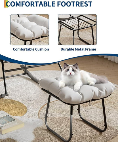 GAOMON Outdoor Oversized Papasan Rocking Chair with Footrest - Patio Lounge Chair with Ottoman, Sturdy Metal Frame Rattan Egg Rocker for Balcony Backyard Porch, Bedroom, Living Room, White