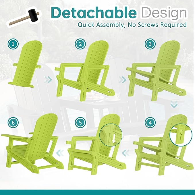 Shintenchi Adirondack Chairs Set of 2,HDPE Adirondack Chairs w/Removable Tablelop & Umbrella Hole,All-Weather Wooden Textured Plastic Outdoor Chairs w/Cup Holders for Garden Backyard Pool,Green
