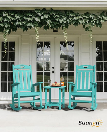 Oversized Outdoor Rocking Chair, High Back Porch Rocker Chair, HDPE All Weather Resistant Rocking Chairs for Patio, 380lbs Weight Capacity, Lake Blue