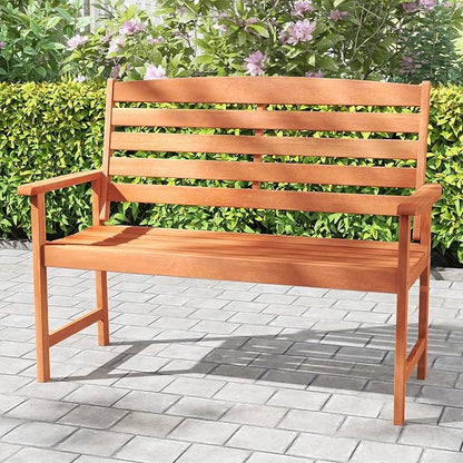 Tangkula Wooden Garden Bench, 2-Person Patio Loveseat with Slatted Backrest and Comfortable Armrests, Outdoor Bench for Porch, Backyard and Park, 530 lbs Weight Capacity