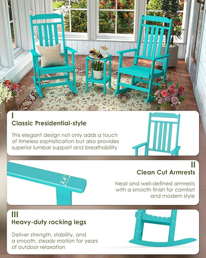GREENVINES Outdoor-Rocking-Chairs-Set-of-2 | HDPE Plastic | Patio Rockers | Porch Rocker Chair | Oversized | High Back | Big & Tall | Aqua