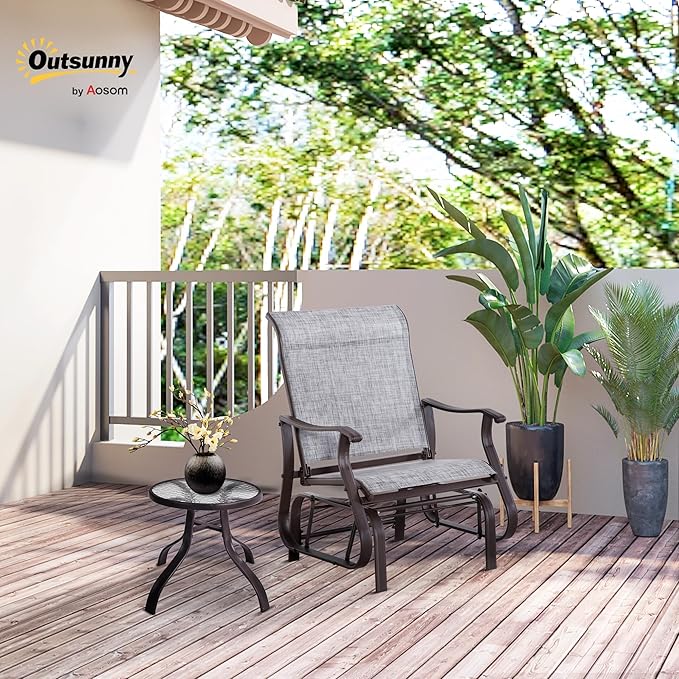 Outsunny Outdoor Glider Chair, Gliders for Outside Patio with Steel Frame and Mesh Fabric for Backyard, Garden - Photo 2