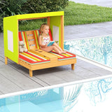 HONEY JOY Kids Chaise Lounge Chair Outdoor, Toddler Wood Double Pool Lounger Chairs w/Canopy, Cup Holders - Photo 9