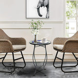 12 Inch Small Outdoor Side Table with Blue Morning Glory, Glass Mosaic Patio Table Indoor - Photo 6