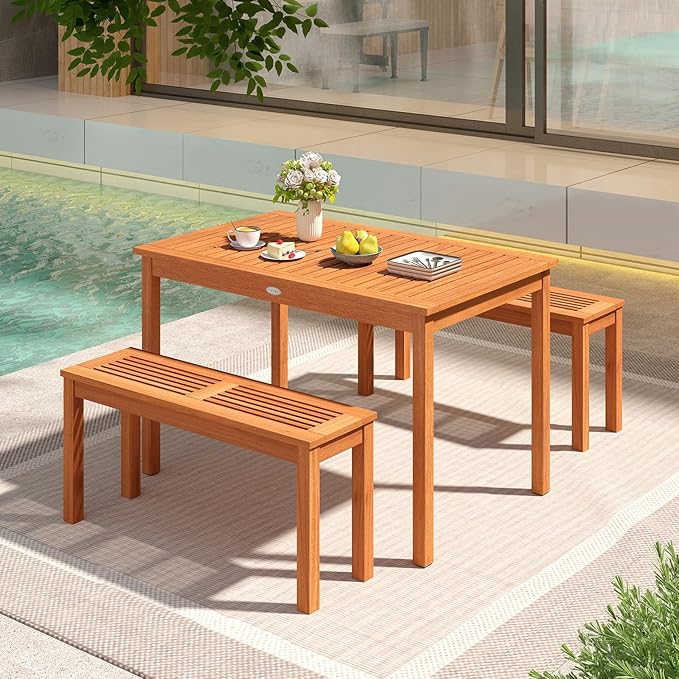Tangkula 48 Inches Wood Outdoor Dining Table for 4-6 People, Rectangular Patio Table with Slatted Tabletop - Photo 4