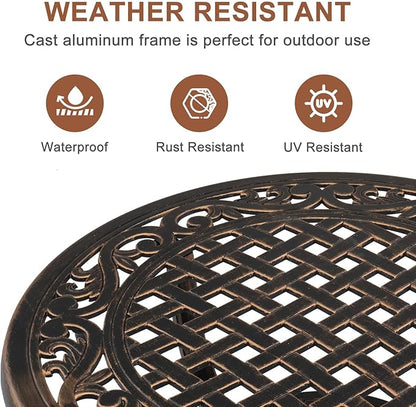 23.6” Cast Aluminum Outdoor Side Table, All Weather Round Patio Coffee Table Porch Table Outdoor Bistro Table for Indoor Garden Porch Balcony, Antique Bronze