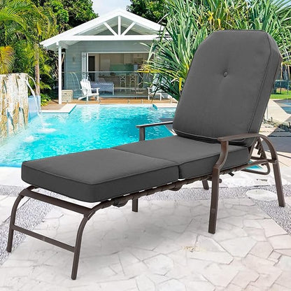 U-MAX Adjustable Outdoor Chaise Lounge Chair Patio Lounge Chair Recliner Furniture with Armrest and Cushion for Deck, Poolside, Backyard (Grey, 2PCS)