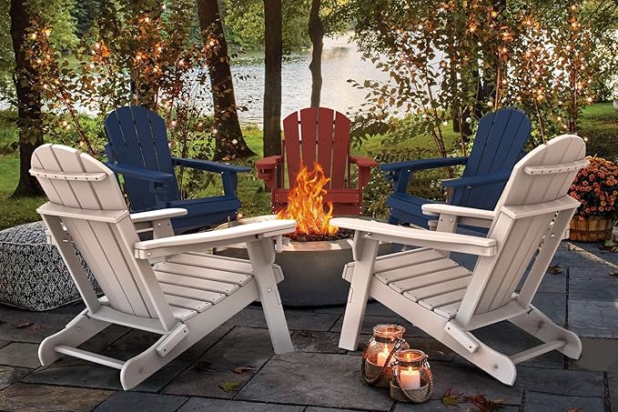 IVY&LANE Folding-Adirondack-Chairs-Set-of-2 | HDPE Plastic | Outdoor Fire Pit Chair with Cup Holder | Teak | Poly | Weather Resistant | for Patio Deck Poolside Garden Beach