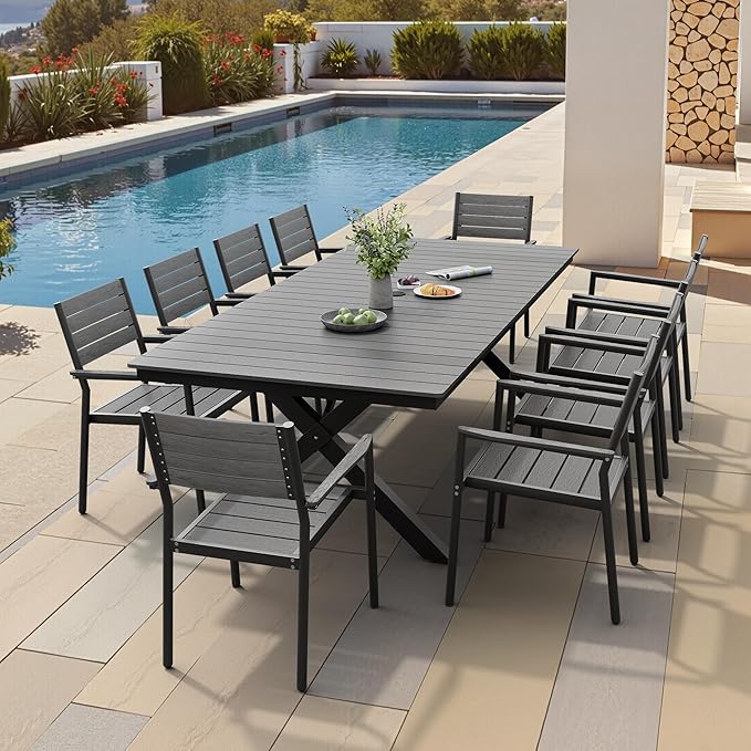 Pellebant 94" Outdoor Dining Table for 8-10, 8ft Aluminum Patio Table with Umbrella Hole - Photo 7
