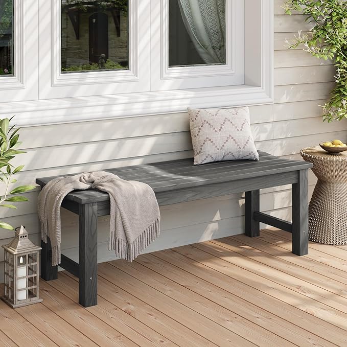 Stoog Outdoor Benches Set of 2, 2-Person Backless Patio Bench, All-Weather HIPS Garden Bench with 800 lbs Weight Capacity, Grey