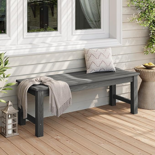 Stoog Outdoor Benches Set of 2, 2-Person Backless Patio Bench, All-Weather HIPS Garden Bench with 800 lbs Weight Capacity, Grey
