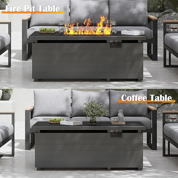 Sundale Outdoor 5 Pieces Patio Furniture Set with Fire Pit Table, Metal Outdoor Sectional Sofa with 6" Olefin Cushion - Photo 7
