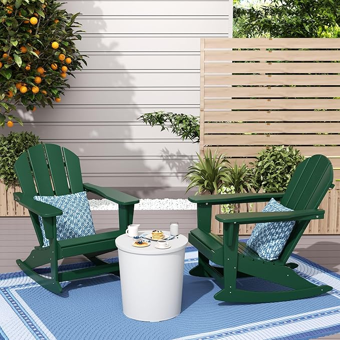 WestinTrends Malibu 2 Piece Set Outdoor/Patio Poly Adirondack Rocking Chairs (2 Seater), Dark Green