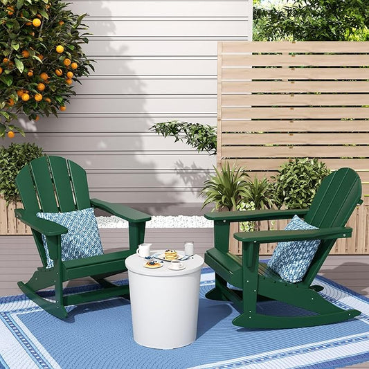 WestinTrends Malibu 2 Piece Set Outdoor/Patio Poly Adirondack Rocking Chairs (2 Seater), Dark Green