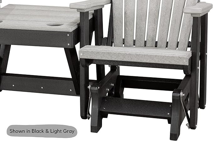 DutchCrafters Slat Fan Back Double Poly Adirondack Glider Outdoor Patio Chairs with Center Table (Black & Cedar)