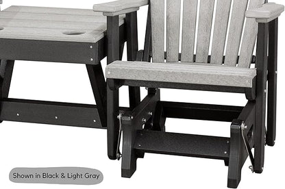 DutchCrafters Slat Fan Back Double Poly Adirondack Glider Outdoor Patio Chairs with Center Table (White & Light Gray)