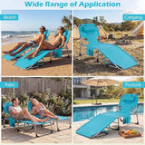 GYMAX Tanning Chair with Face Hole, Sun Bathing Lounge Chairs for Outside with Side Pocket - Photo 4