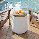 COSIEST Drum End Table Cylinder Shaped Concrete Side Table Faux-Wood Top - Photo 3