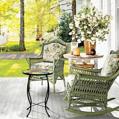 Butterfly Sunflower Small Patio Table,Outdoor Side Table,Outdoor Bar Tables,Metal Glass End Table for Porch Garden Yard Living Room Valentine Decor, 10 Inch Table, Valentine Decoration Gift