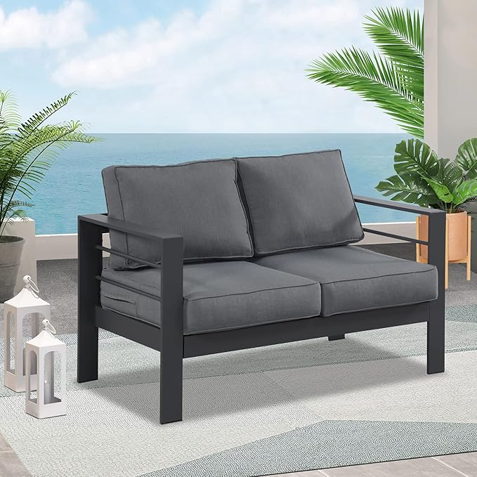 Wisteria Lane Patio Furniture Aluminum Loveseat, All-Weather Outdoor 2 Seats Sofa Couch - Photo 8