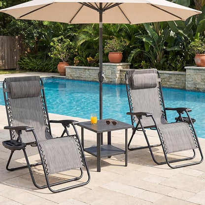NEWBULIG Zero Gravity Chair Set of 4, Lounge Chair Folding Portable Adjustable Camping Reclining Chairs with Adjustable Pollow, Mesh Back, Cup Holder Trays Lawn Patio Chair for Pool Beach - Ash